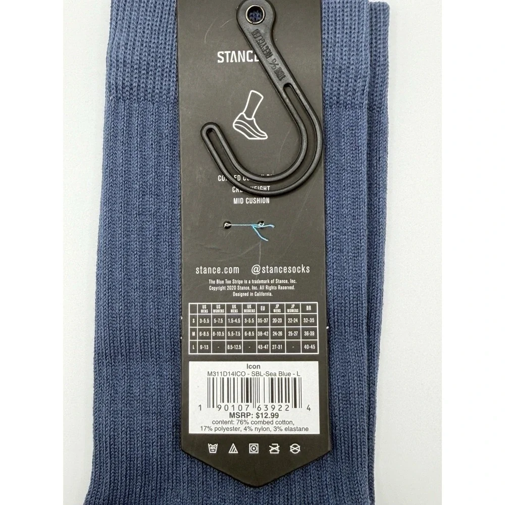 Stance Icon Crew Socks Sea Blue M311D14ICO Mens Large NWT